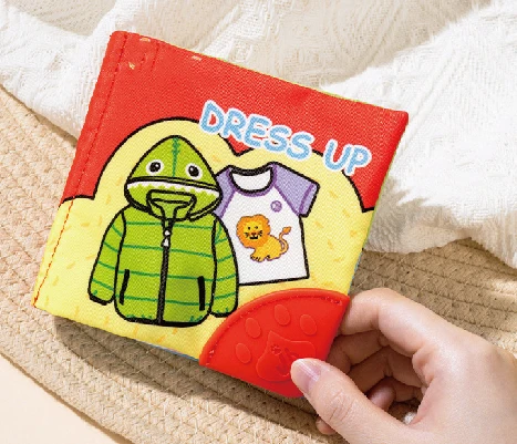 SEEJOYOU 6 in 1 Early Education Soft Fabric Book Baby Cloth Book Hollow Out Squeaker Toy Preschool Fun Cloth Book Set