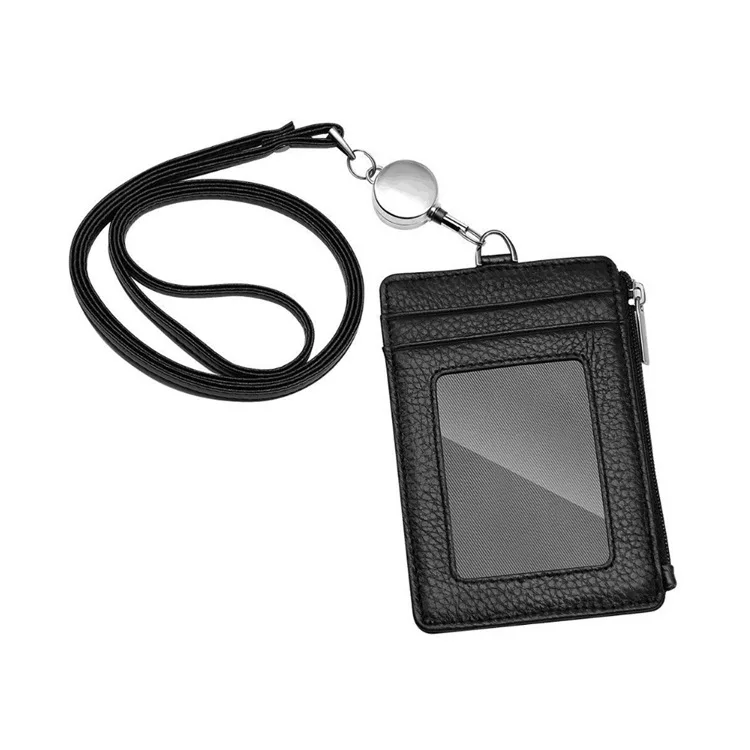 Wholesale Customized PU Leather Crafts Work Permit Hanging Tag Hanging Rope Public Transportation Card Set Multiple Card Slots