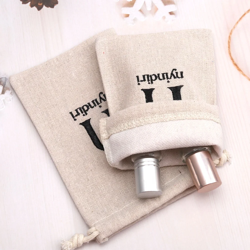 Eco-Friendly Small White Cotton Canvas Jewelry Pouch Custom Logo Printing Comb Perfume Cosmetic Packing Gift Cotton Dust Bag