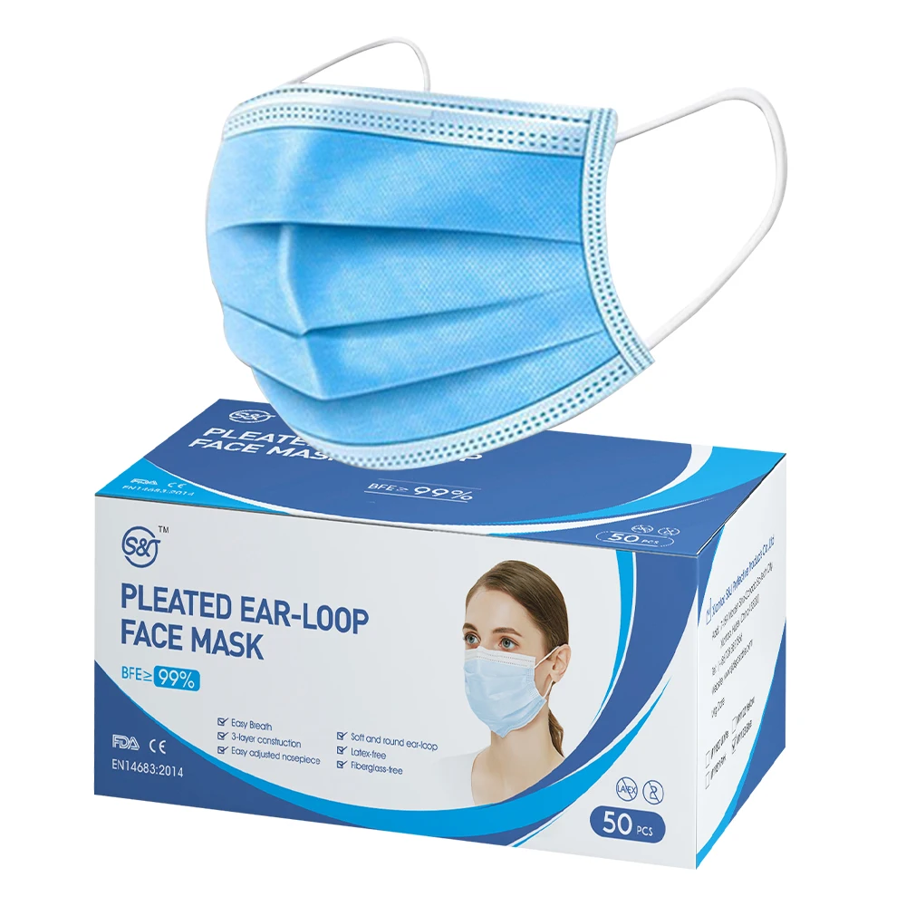 S&J Wholesale Protective 3 ply IIR CE Certified Surgical Disposable Medical Face Mask F2100 ASTM Level 2