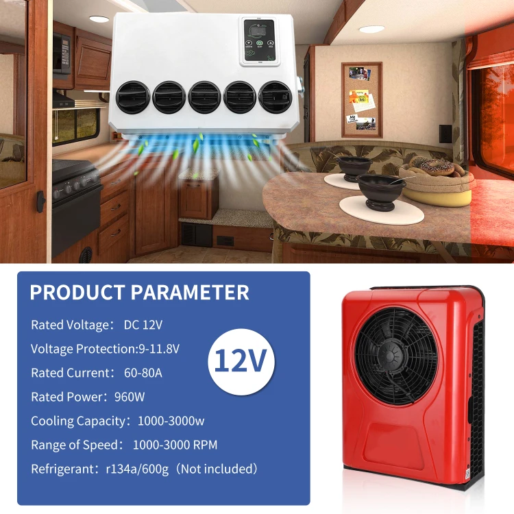 Electric Air Conditioner Cooling 12V 24V Truck RV Sleeper Parking Air Conditioner Truck Cabs Mini Split Air Cooler Fan No Fuel