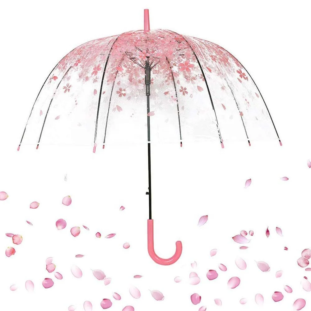 Ovida cherry blossom POE transparent umbrella with multi colors flower wedding gift garden umbrella canopy wholesale cheap price