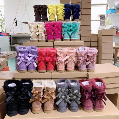 Wholesale New Waterproof Girls Snow Boots Kids Bow Winter Fur Snow Boots Women