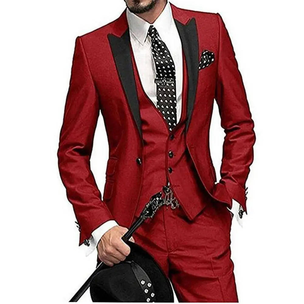 
Blue Slit Mens Suits 3 Piece Black Shawl Lapel Casual Tuxedos for Wedding Groomsmen Suits Men 2020 (Blazer+Vest+Pant) 