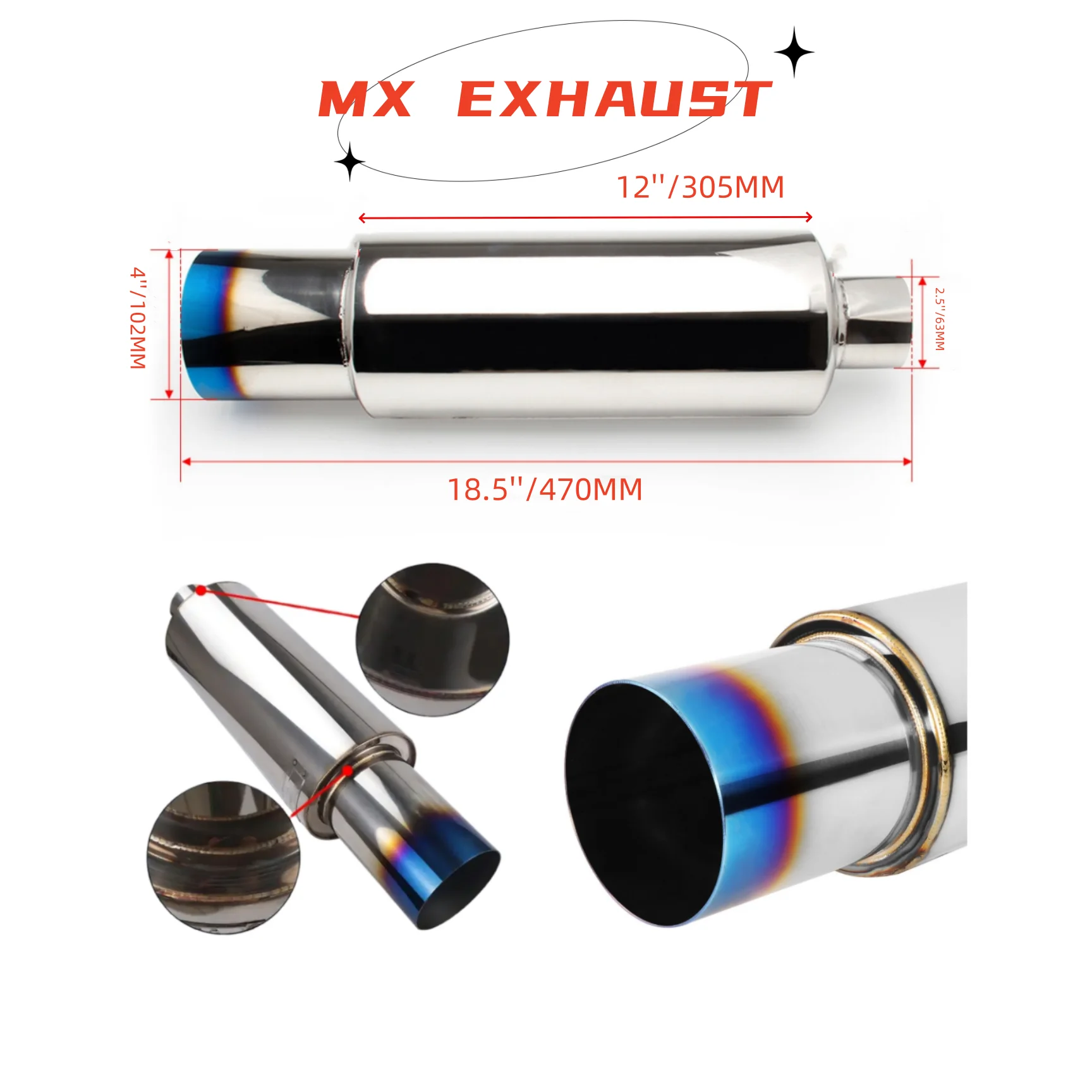 Universal Exhaust HKS Muffler Style Pipe Silencer with Titanium-Effect Tip accept customization for motorcycle muffler