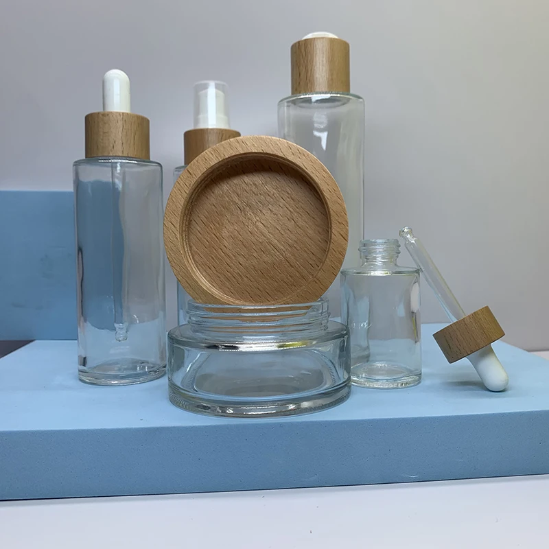 bamboo jar face cream 200g empty container cosmetic packing lass jar with bamboo lid