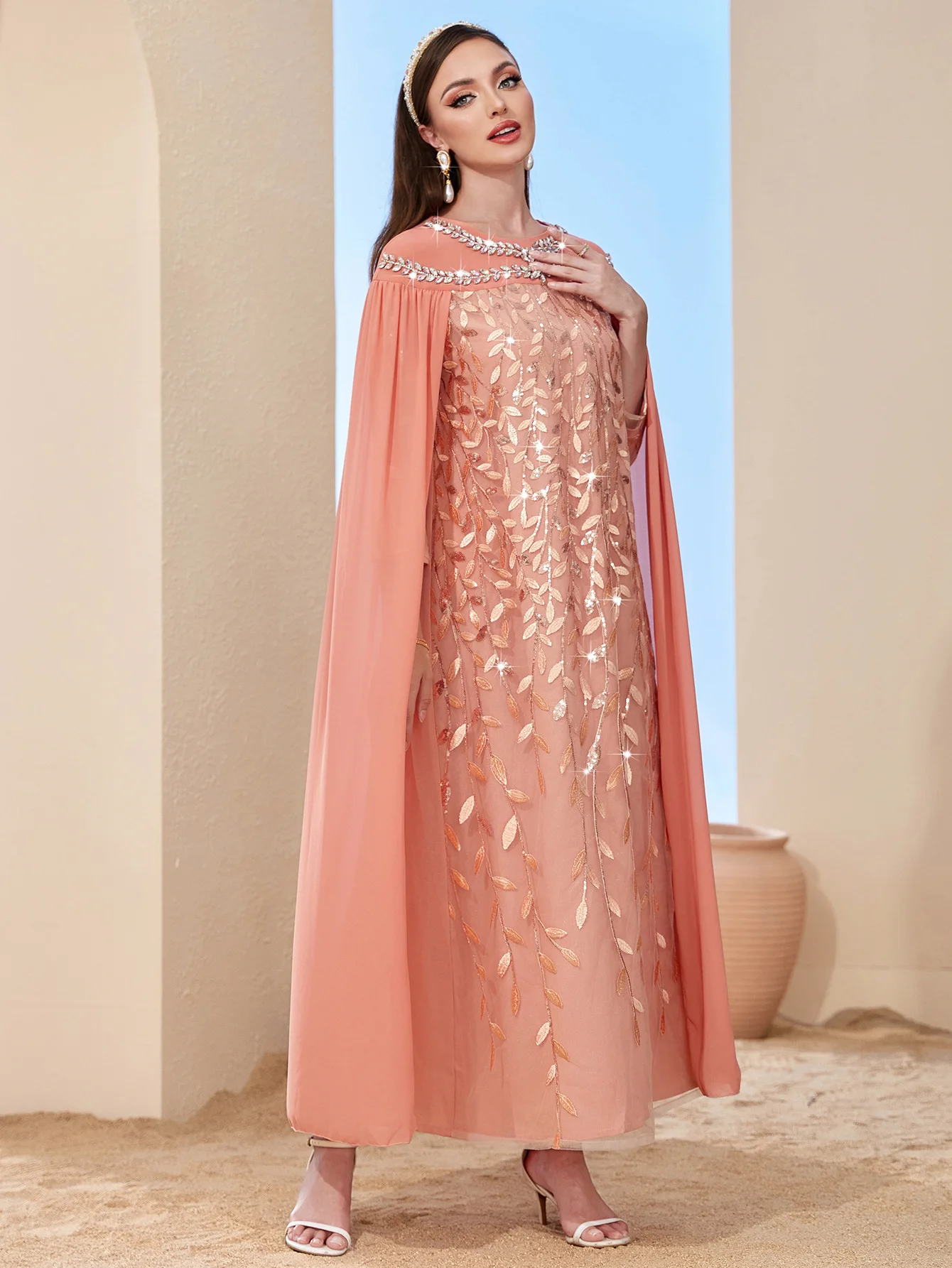 Factory Price Stone Embroidery Muslim Dress With Cape Long Abaya Robes High Quality  Ethnic Modest Evening Dubai Dress