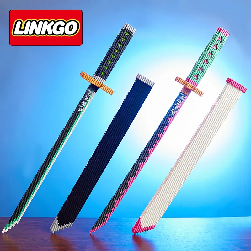 New Arrivals Linkgo Demon Sword Micro Building Block Toys Collection Assembled Inosuke Kibutsuji Muzan Mini Brick Sword
