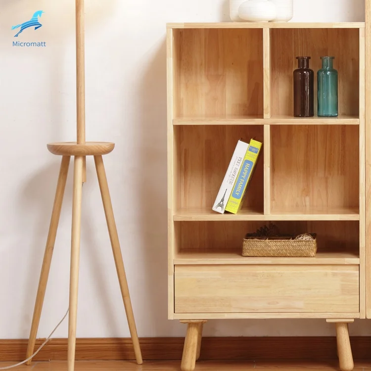 Wholesale japanese style easy assembling study room furniture log color solid wood bookshelf