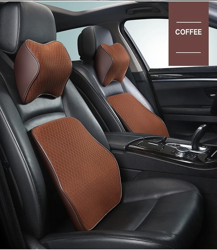 Поддерживающая Подушка для спины автомобильного сиденья, подушка для шеи, подушка с эффектом памяти, хлопковая, волокнистая, кожаная, поддержка поясницы, автомобильная дорожная подушка, поясная подушка для автомобиля