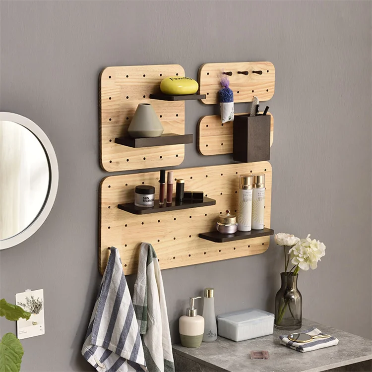 Wall Mount Display Pegboard Wall Panel,Wood Peg Board System Dish and Plate Organizer Adjustable Wood Drawer Organizer Pegboard