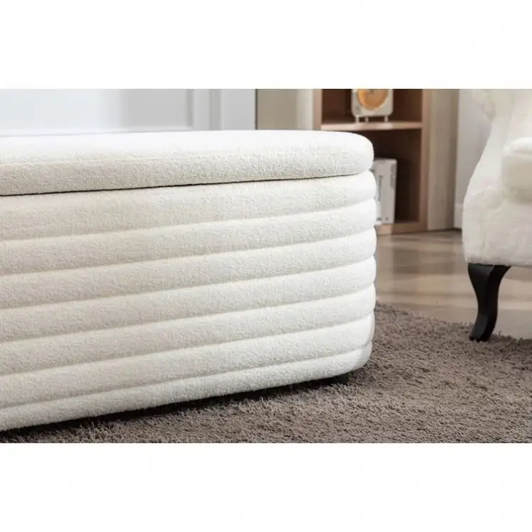 Hot Sales Modern Lambswool Bedroom Upholstered  Ottoman Footrest With Wooden Legs Benches