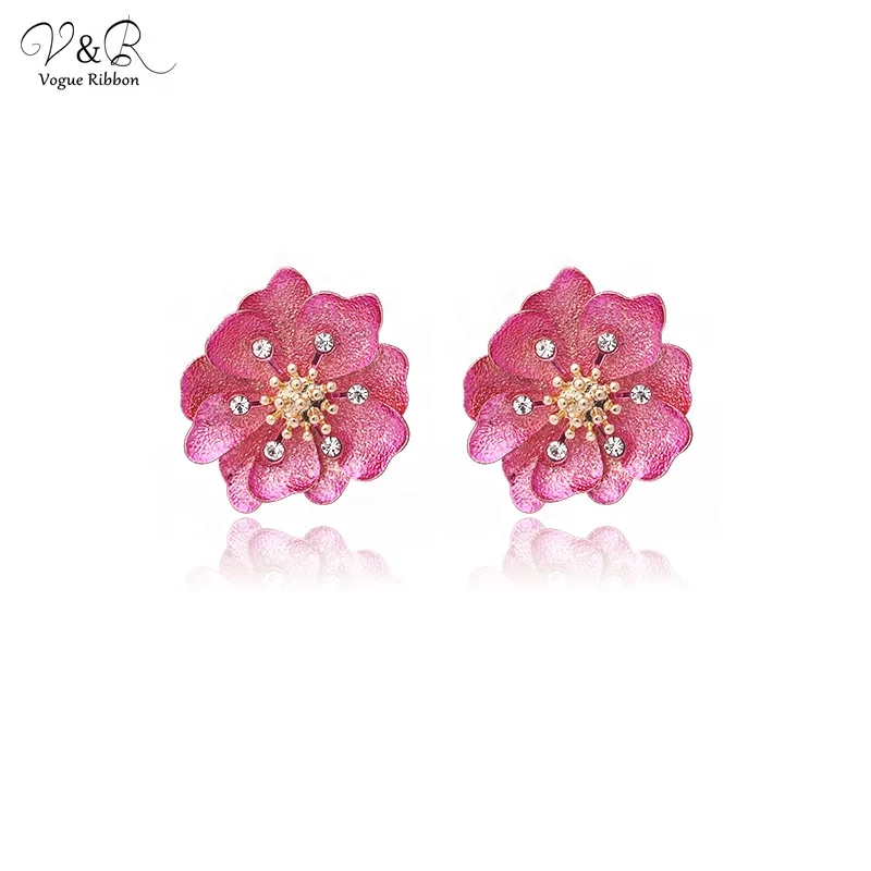 V&R Fashion Jewelry Korean Gold Metal Texture Floral Flower Stud Earring For Women