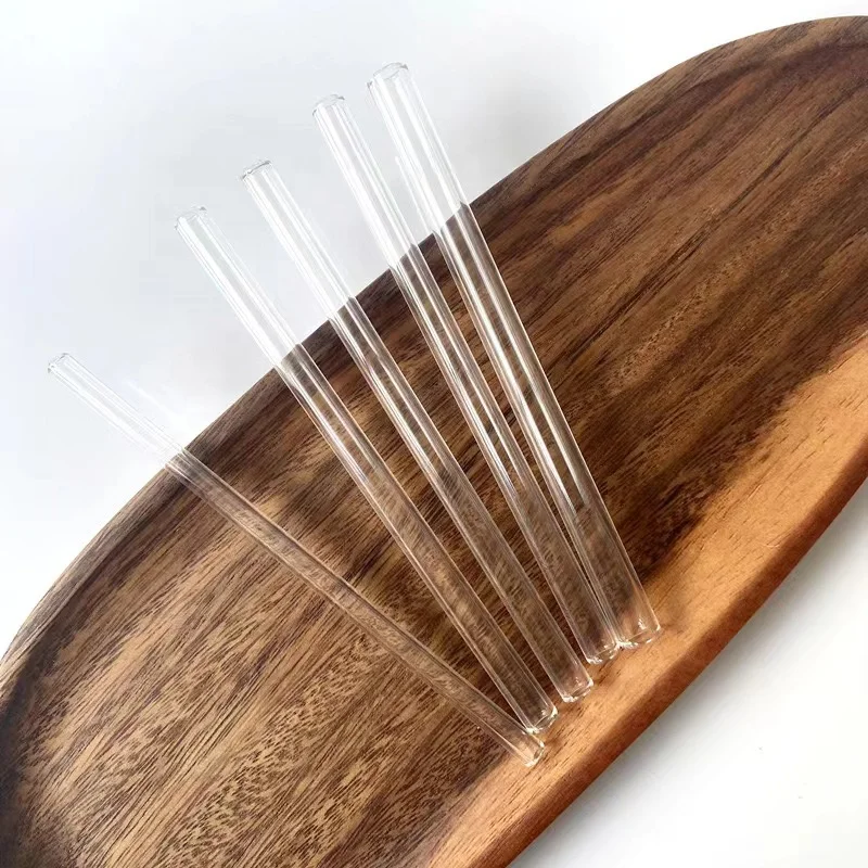 8mmx20cm Reusable Clear Glass Straw Dishwasher Safe Eco-Friendly Straight Stirring Rod Glass Smoothie Straw with Cleaning Brush