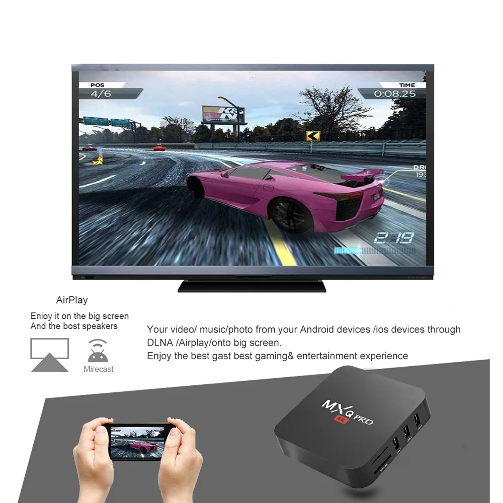Mxq Pro Mxq-4k телеприставка 1 Гб + 2 ГБ/8 ГБ 16 4K Hd сетевой плеер Android Tv Box