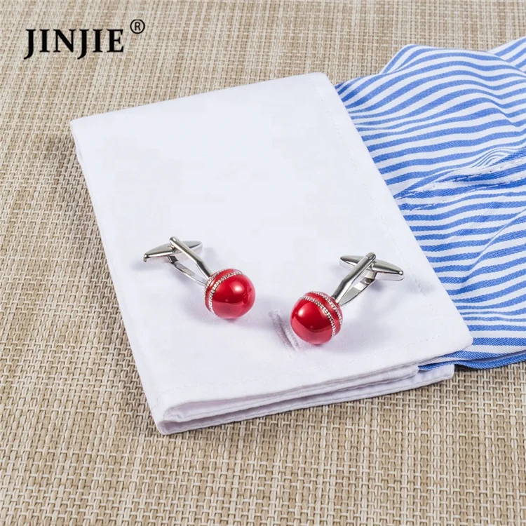 Ready to ship Factory Wholesale Novelty Metal Red Cricket Ball Sport designer Cufflinks for Men shirt