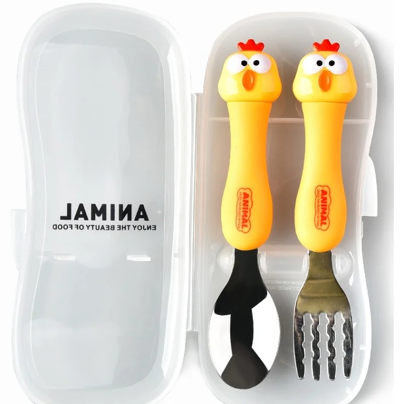 New style 304 Stainless steel tableware with storage box Benton dishes Cartoon fork and spoon set