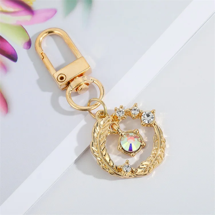Key Chain Men Women Plated Gold Rhinestone Punk Blue Eye Pattern Hip Hop Fashion Korean Couple Key Ring Jewelry