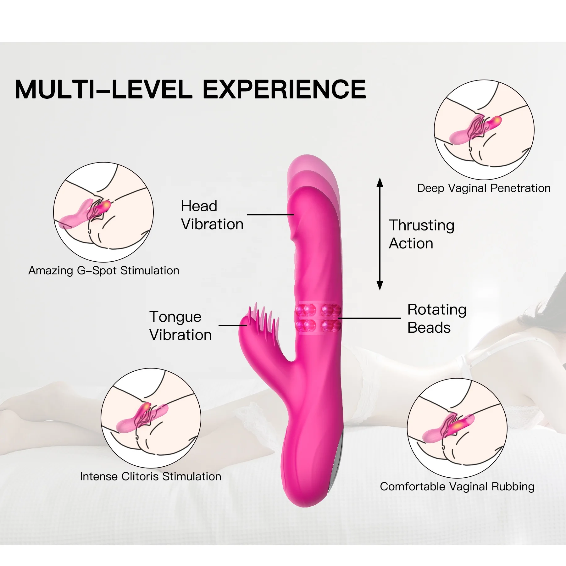 Thrusting Vibrator Dildo with Rabbit Brush Silicone Elastic Dildo Vibrator for Woman Clitoris Vagina G Spot Orgasm Adult Sex Toy