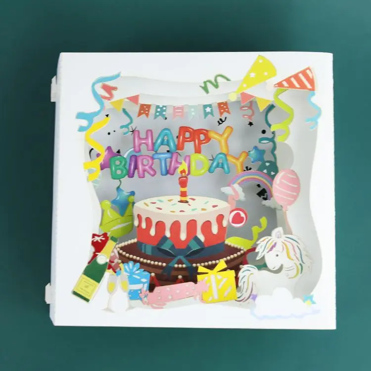 Custom Bulk Cherry Happy Birthday Card Cake 3D Greeting Pop Up Card With Blank Note And Envelope