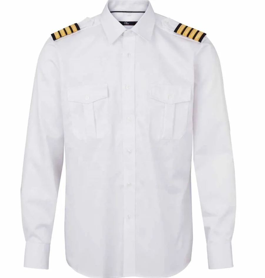 Pleated pockets design short or long sleeve 100% cotton airline uniform custom mens white pilot shirts