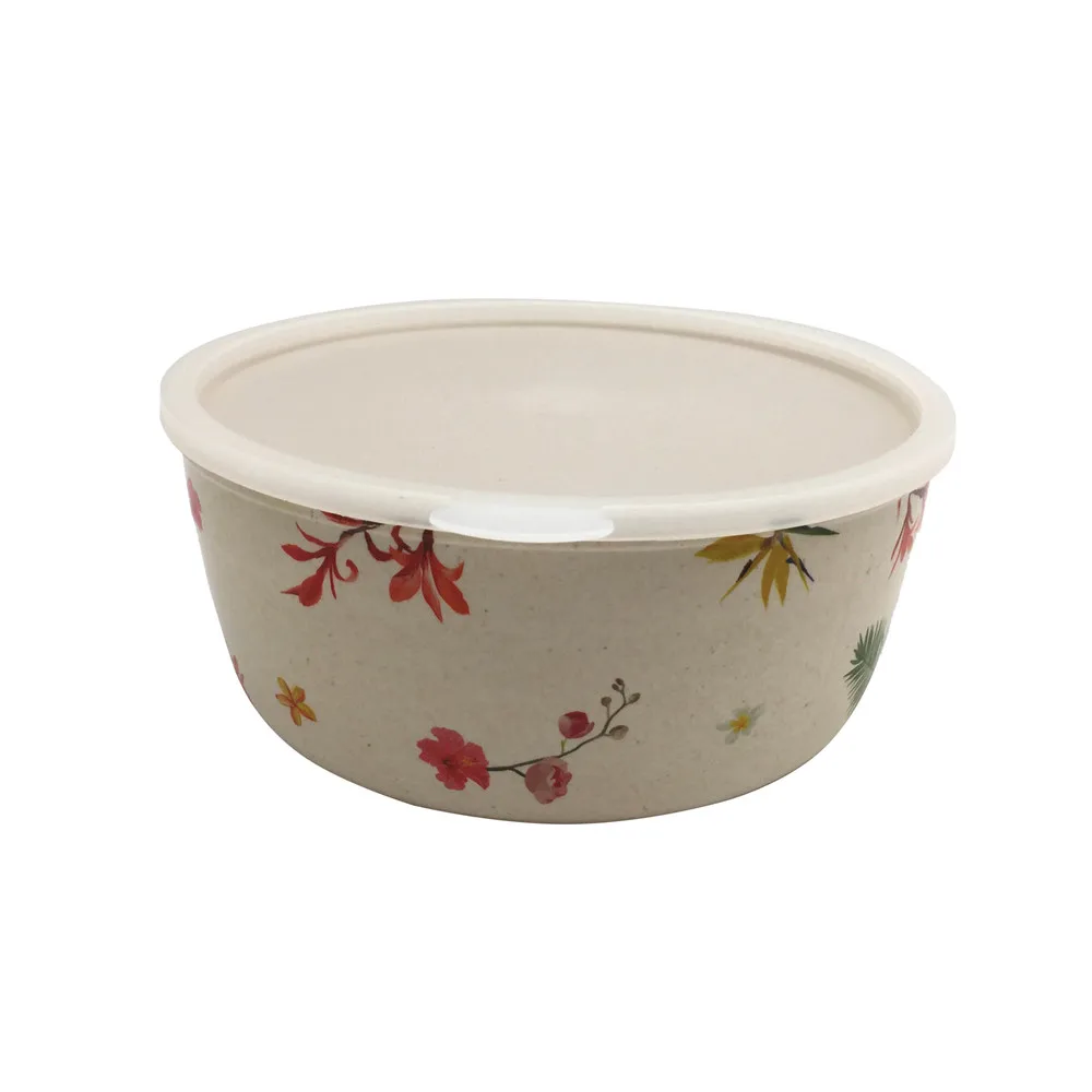 
unbreakable OEM custom print bamboo fiber melamine food storage salad bowl with cover 