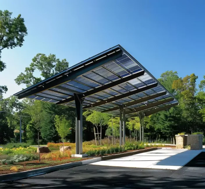 Quality  Solar Carport Structure Solar Installation Car Parking Canopy 2- cars Cantilever Carport