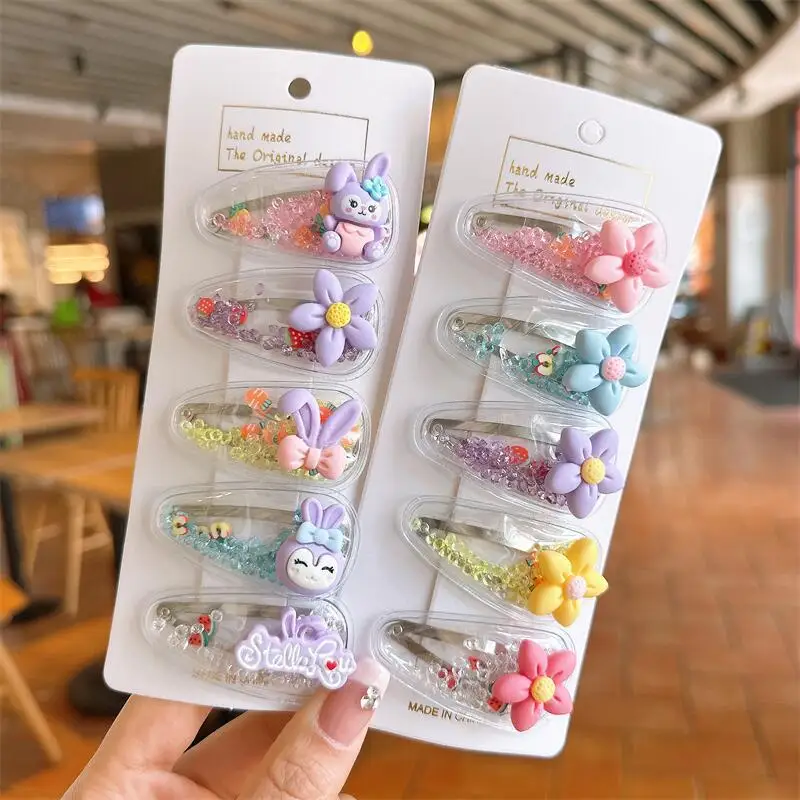 Factory Custom Cute Kids Hair Accessories Children Baby Lovely Cartoon Fruit Quicksand Bb Hair Clips Sets