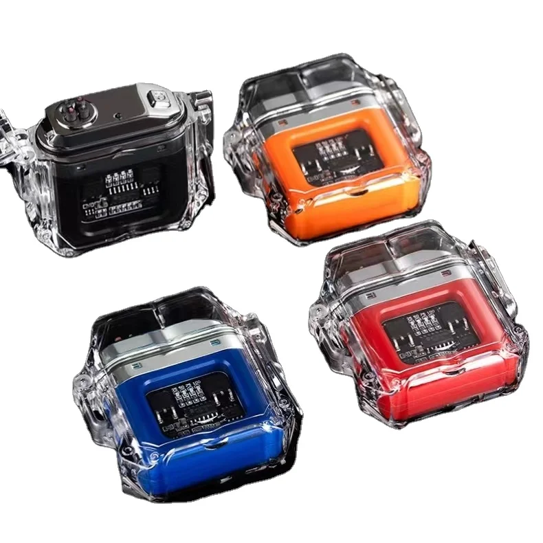 Transparent Waterproof Electronic Double Arc electric lighter Rechargeable Windproof USB Pulse Lighter with LED flash Light