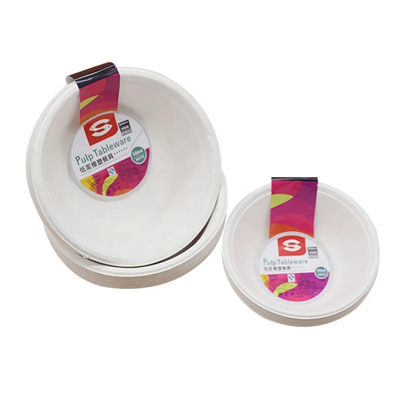 240ml/500ml Round Disposable Biodegradable Thickened Sugarcane Fast Food Takeaway Paper Soup Lunch Box Plates and Bowls