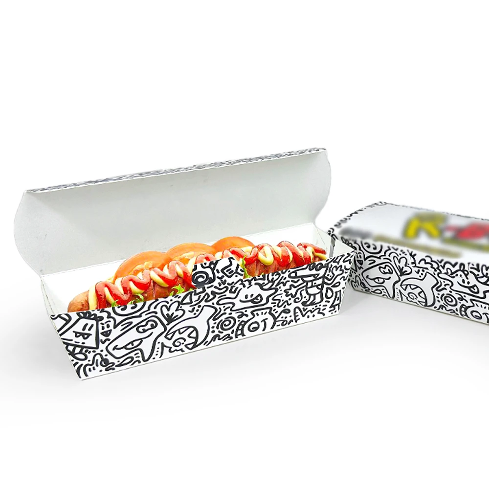 Customized Food Grade Korean Paper Hot Dog Burger Box Printing Fast Food Packaging