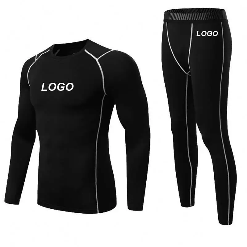Plain men quick dry long sleeve sports blank clothing compression breathable training wear high impact fitness athlete gym suit