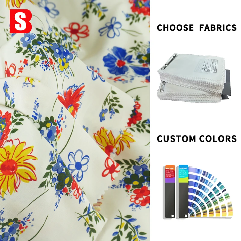 Comprehensive Price Fashionable Floral Designs 125gsm 40% Viscose 60% Rayon Blend Crepe Fabric Digital Printed For Women Dress