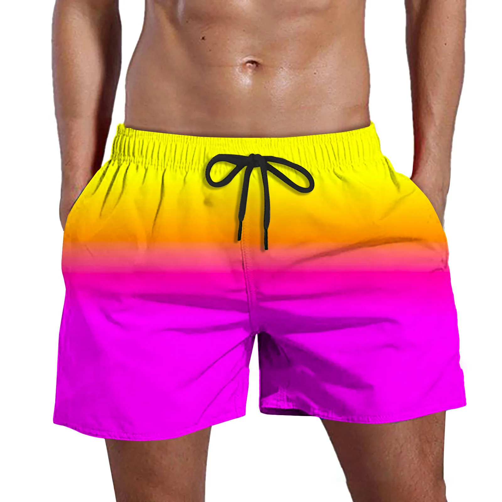 M0016 Summer Fashion Color Gradient Large Size Solid Color Shorts Section Slim Mens Swim Shorts