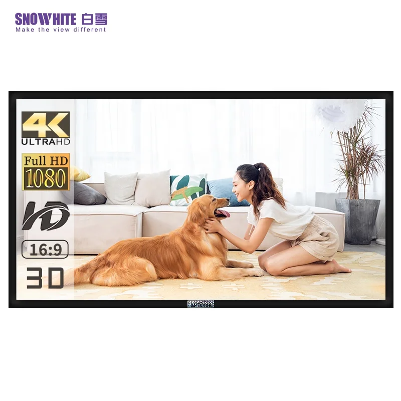 SNOWHITE 80 100 120 дюймовый длинный проекционный экран из ПВХ с фиксированной рамкой, экран для проектора для домашнего кинотеатра или кинотеатра
