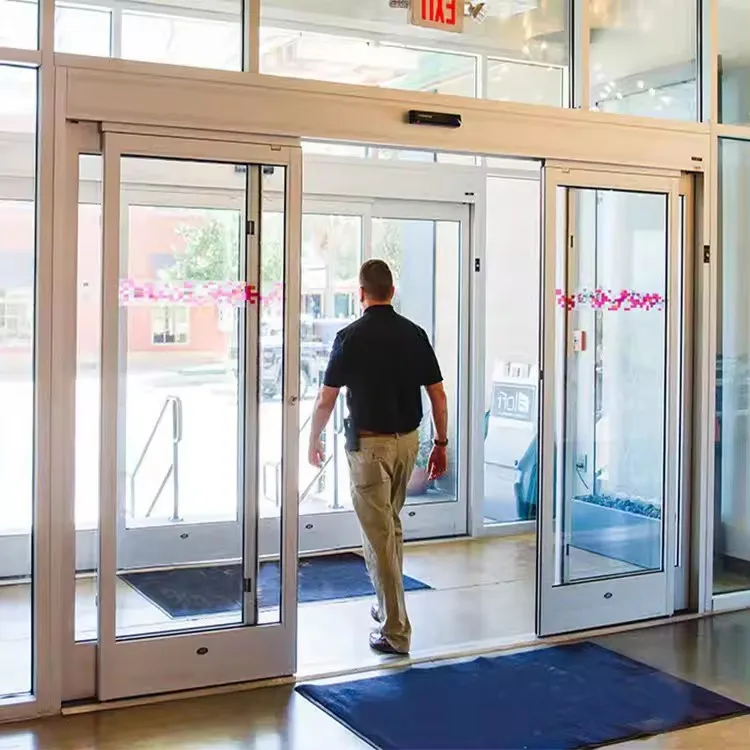 Commercial store supermarket shop electric automatic aluminium sliding doors design modern storefront aluminum glass double door