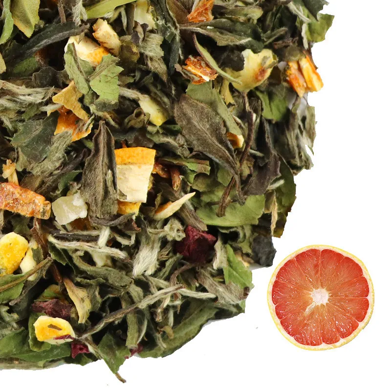 Грейпфрутовый ароматизированный белый чай смешанный с цветами гербики фрукты эссенция