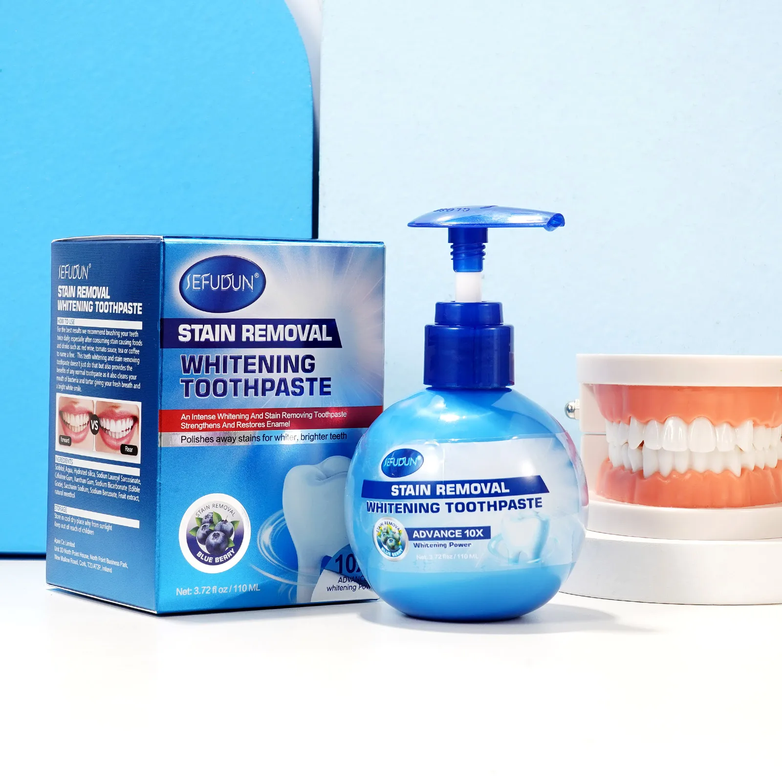 OEM OBM Sefudun Toothpaste Intense Stain Whitening Blue Berry Toothpaste Adult Office Hotel Color Package