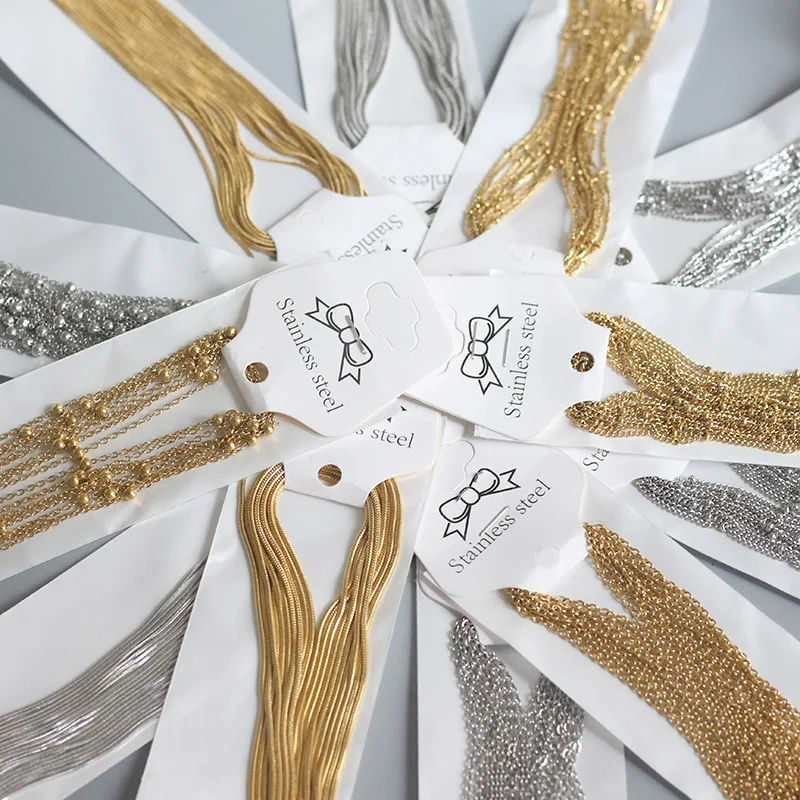 Stainless Steel Cable Beads Chain Cuban Link Chain Necklace Herringbone Chain with Lobster Clasps for DIY