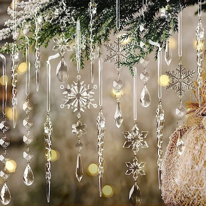 Christmas Crystal Christmas Tree Decoration 2024 New Year Party 10pcs Acrylic  Christmas Tree Hanging Pendants