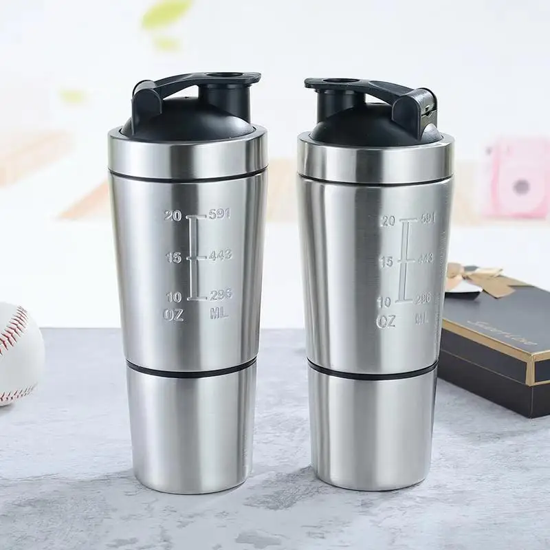 Manufacturer wholesale 304 stainless steel single layer double section shaker cup portable milkshake protein powder for fitness