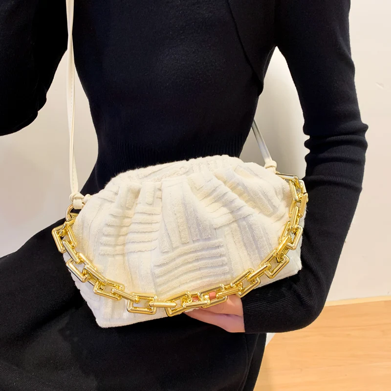 2022 Fashion Cute Velvet Cloud Clutch Bag Bright Color Neon Summer Women Lady Purse Handbag