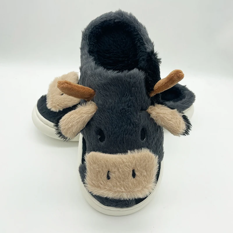 Cute Cow Stuffed Animal prints Slippers Fluffy Fuzzy Slippers Soft Plush Winter Warm House Shoes