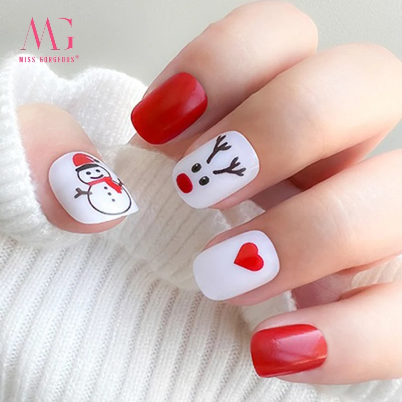 MISS GORGEOUS Oval Nail Tips Merry Christmas 24pcs Glitter High Quality ABS Private Label Custom Press On False Nail
