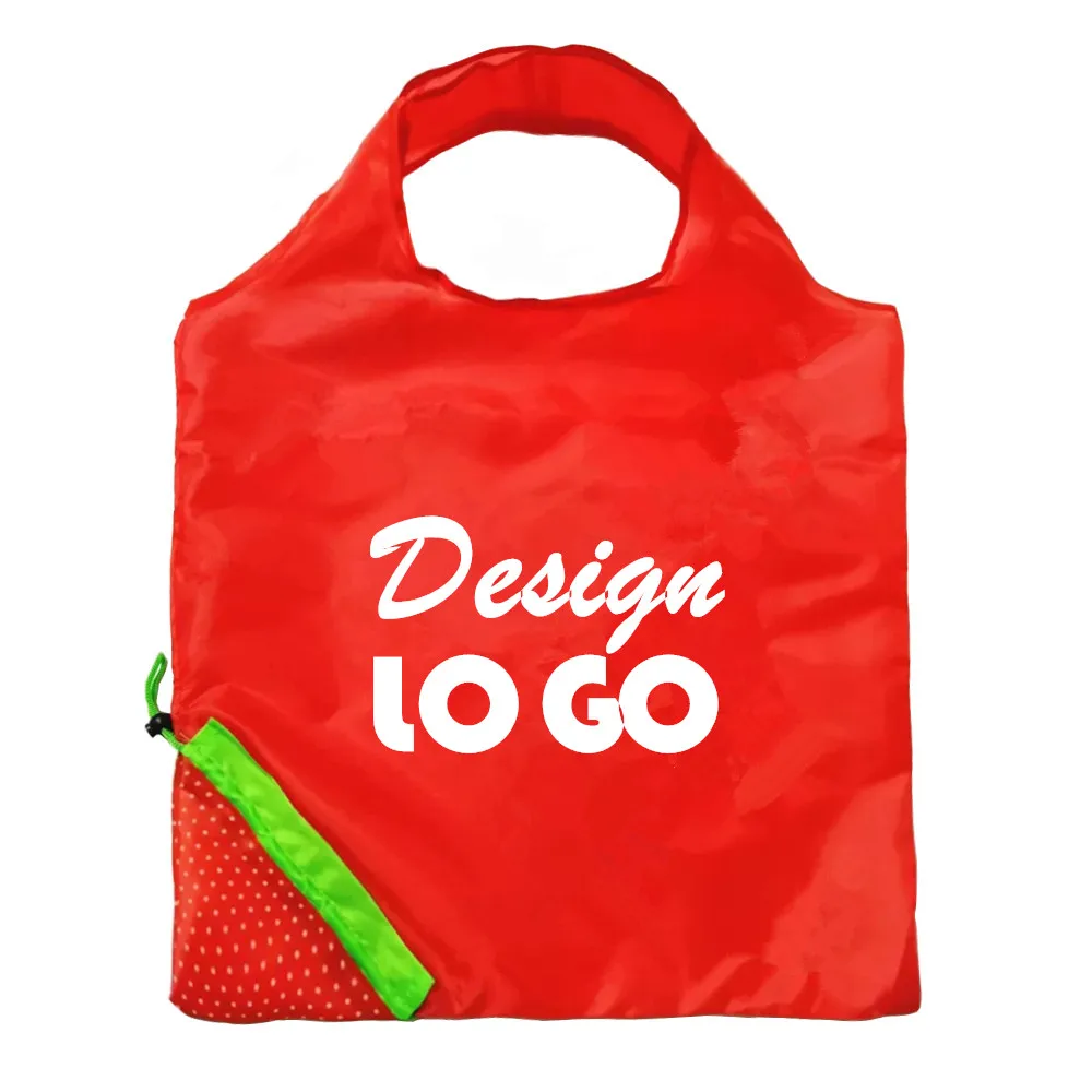 Reusable Eco Foldable Fruit Strawberry Shopping Drawstring Bag For Cheap Promotional Gift Portable Tote With Custom Printed Logo