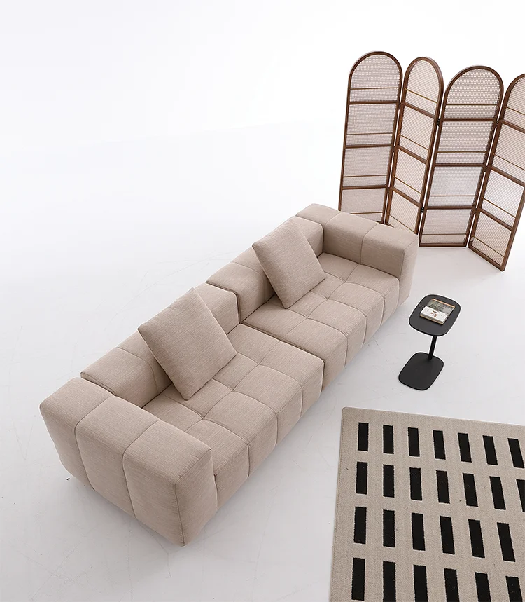 European Style Three-Seat Fabric Sofa Comfortable and Soft Detachable Tofu Block with Reclining Feature for Living Room Use
