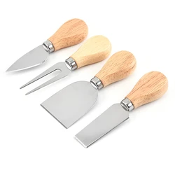 hot sell 4 Piece Wooden Handle Stainless Steel Cheese Knife Set  Cheese Cutter  Spatula Butter Knives kitchen Baking Tools