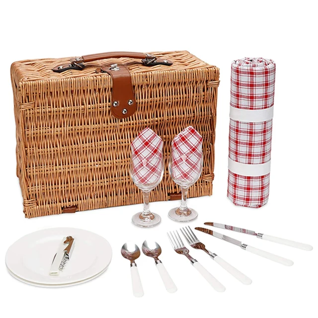 2021 Hot Sell Luxury  Customized Piknik Sepeti  Holiday woven Storage Basket Gift Hamper Cane picnic Food Rattan Plastic