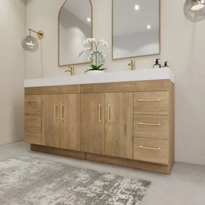 CBMmart Modern Free Floor Standing  Mirror Mounted Single Double Basin  Master Plywood Wood Bathroom Vanity With Smart Mirror