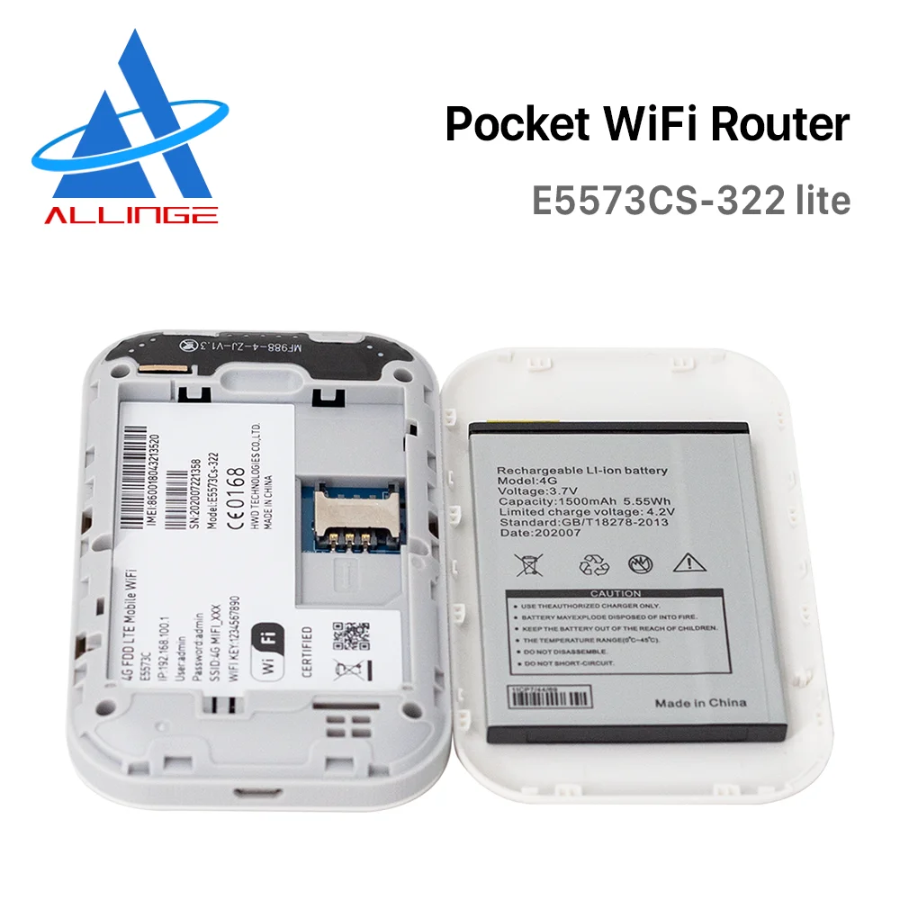 
Lyngou LG1761 E5573Cs-322 Lite E5573 WiFi Rate 150Mbps Mini White Green Battery Router 4G SIM 